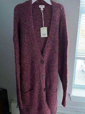a.n.a Burgundy Longline V-Neck Button Cardigan